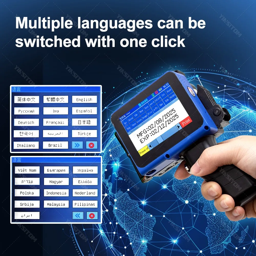 12.7mm Handheld Inkjet Printer Mini Portable Batch Code Date Number Logo Expiry Date Label Printer with 25 Languages ink Ribbon