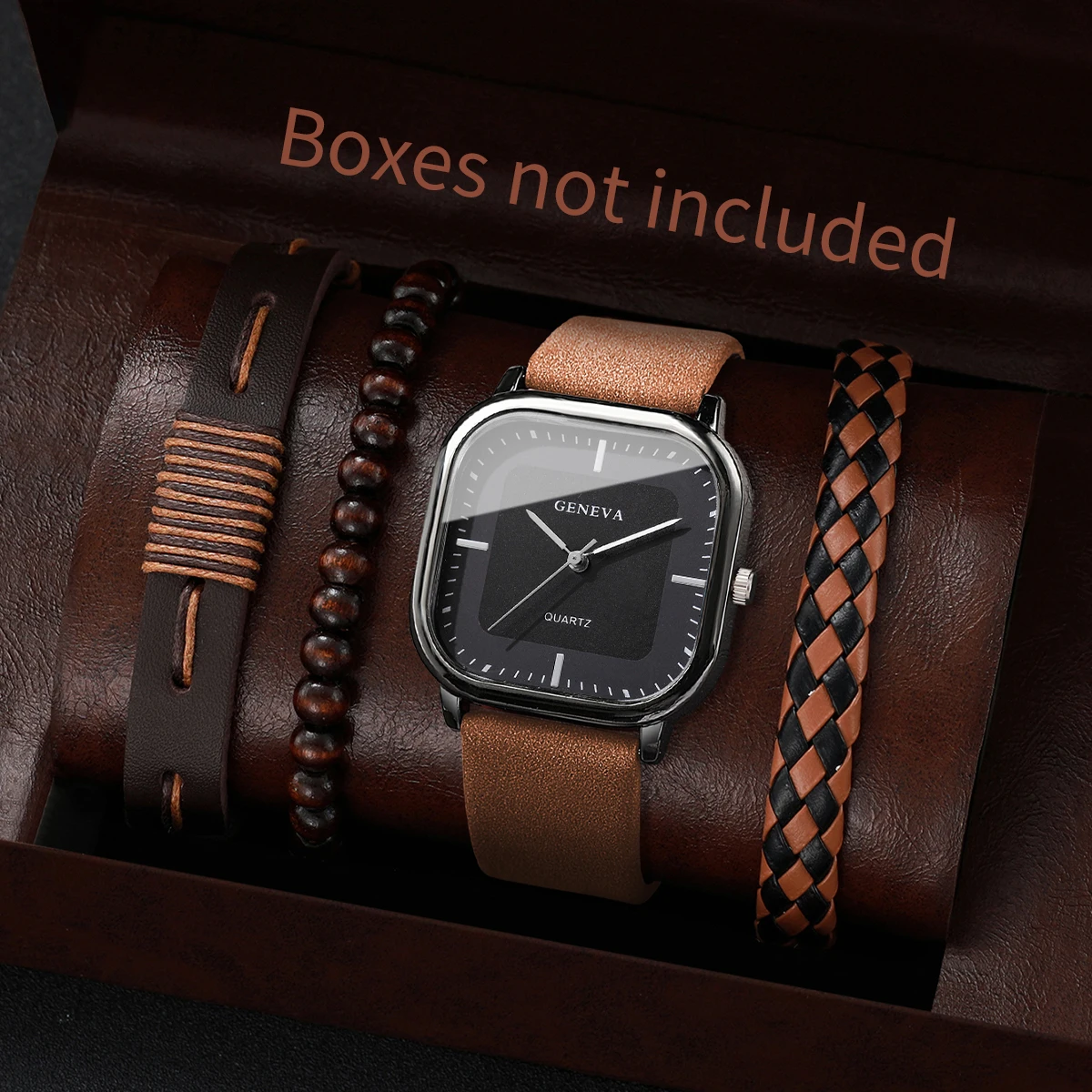 

4/5PCS Fashion Men Business Watches Bracelets Set Casual Square Dial Quartz Watch for Mens Clock Gift Reloj Hombre（Without Box）