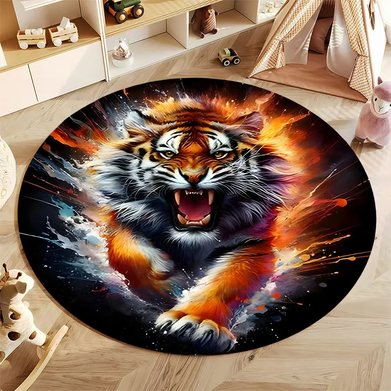 

Круглый ковер с 3D HD-принтом головы тигра, коврик для стула, детский игровой коврик, коврик для йоги для гостиной и спальни, прочный нескользящий придверный коврик