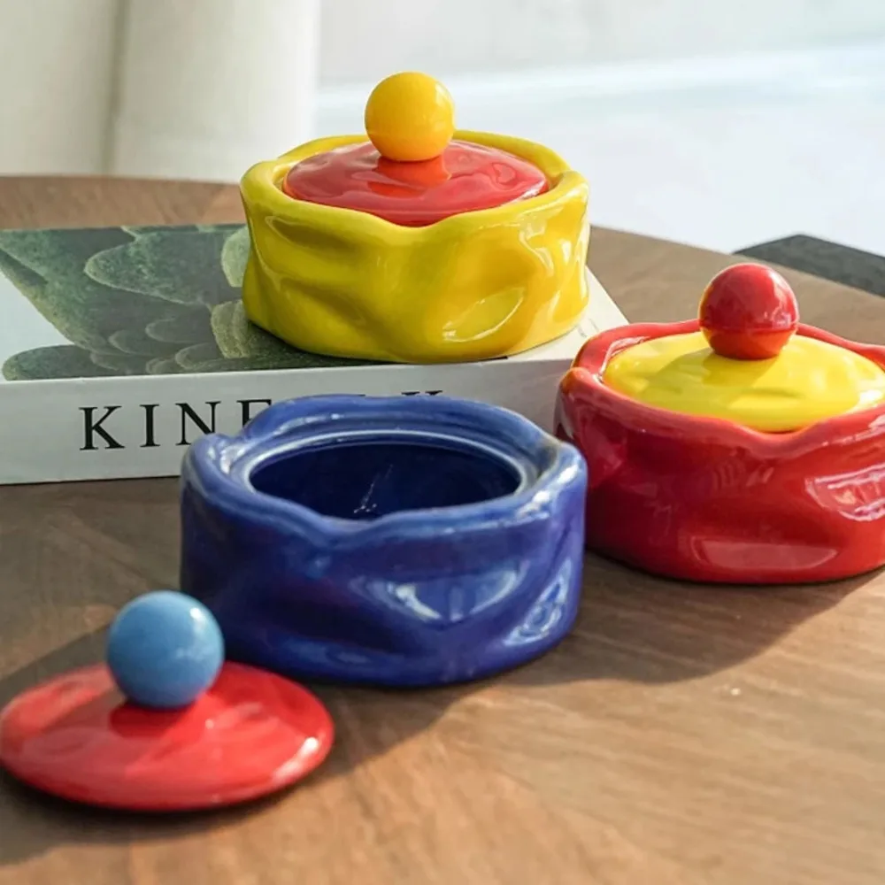 

Colorful Ceramic Ashtray Living Room Desktop Fly Ash Storage Box Irregular Circular Ashtray Home Decoration Accessories Ashtray