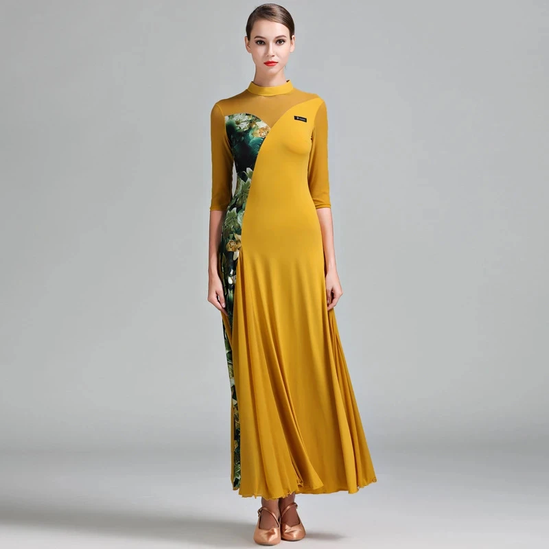 Vestido de dança de salão padrão feminino vestido de valsa rumba trajes de dança moderna roupa de dança foxtrot vestido de competição