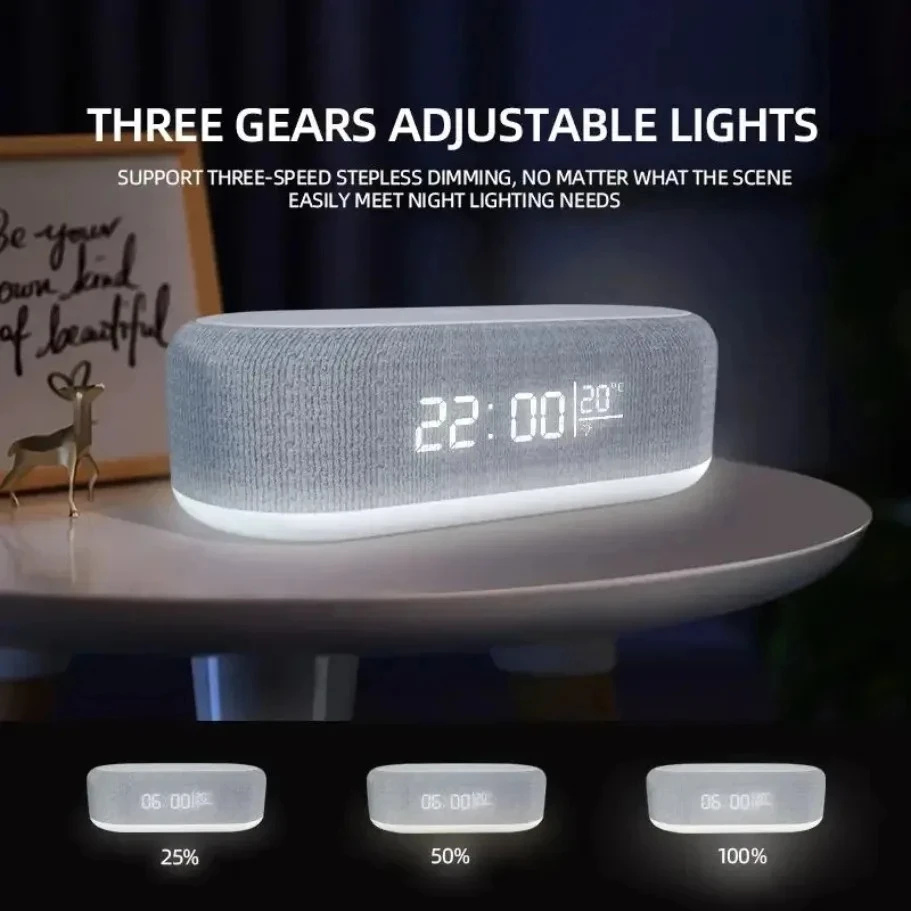 15W Fast Wireless Charger Pad Stand Night Light Bedroom Lamp Alarm Clock Desktop Thermometer Temperature Phone Charging Dock