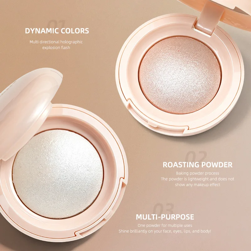 Single-Color Baked Powder Highlighter, Fine Shimmer Contouring Powder, Brightening Face Highlighter, Eyeshadow, Blush, Universal Brightening