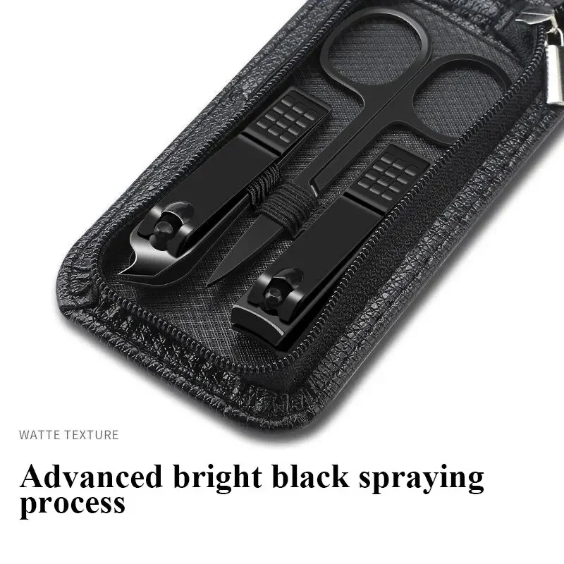 Ouriner جديد 6 قطعة المحمولة الفاخرة مانيكير مجموعات باديكير أطقم مشرق الأسود مسمار المقص مجموعة أدوات العناية الشخصية مقص حواجب #4