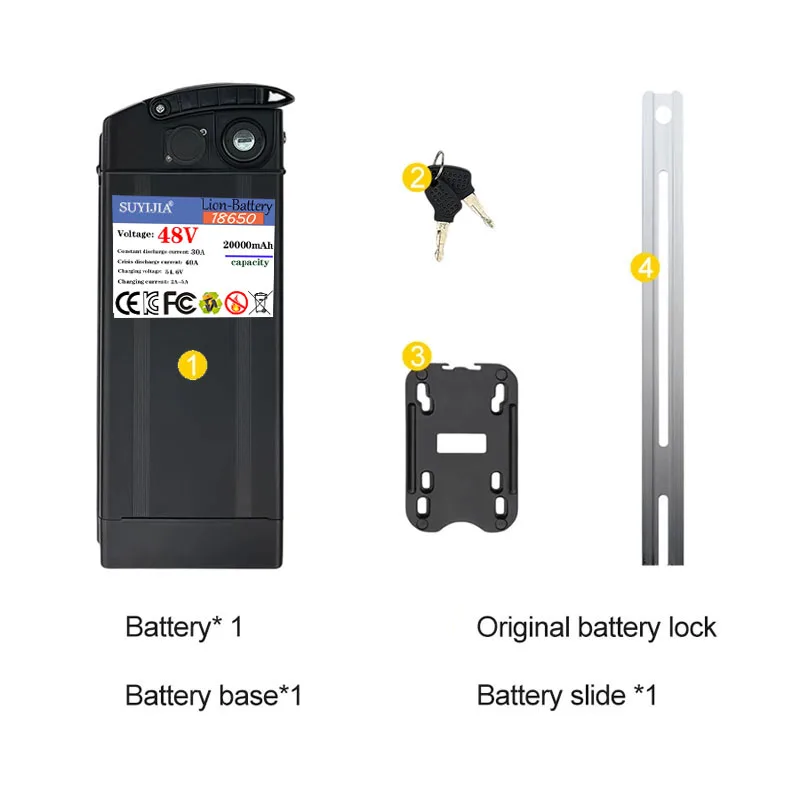 48V 12Ah 17Ah 20Ah Haiba Battery for Electric Bicycles High-Capacity Battery 18650 Battery Power 250-1500W with Charger Included