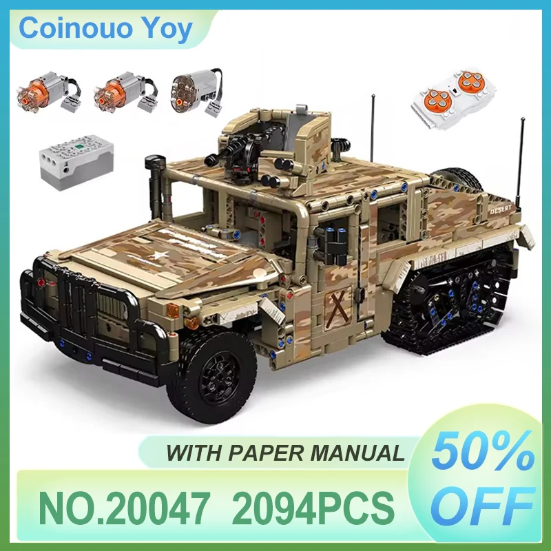 

Mould King 20047 Cool Military Humvee Tracked Vehicle Building Block Toy Technical APP Remote Control Battle Chrismas Gifts Kits