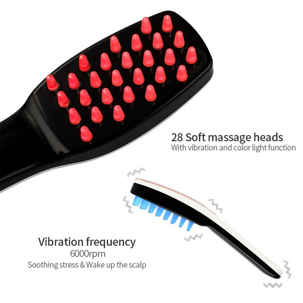 Ckeyin 3 In 1 Led Massage Kam Vibrerende Hoofd Massageborstel Oplaadbare Hoofdhuid Blauw En Rood Licht Hoofdhuid Massage Tool