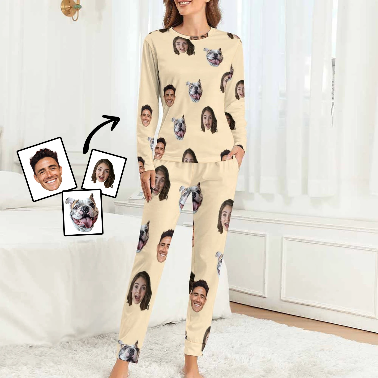 

Женские пижамы на заказ с лицом, домашняя одежда, женские пижамные комплекты с длинными рукавами на заказ, персонализированные пижамы с лицом, пижамы с фото на заказ