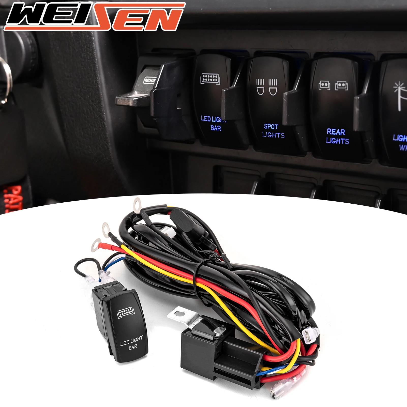 UTV Key on LED Light Bar Wiring Harness Kit with ACC Terminal Rocker Switch Relay Fuse for Polaris RZR Ranger General XP 1000