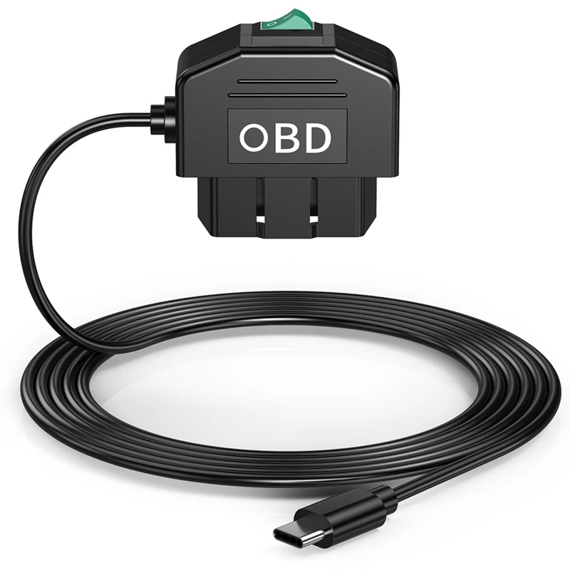 مجموعة أسلاك صلبة USB من النوع C مع كابل طاقة OBD ، كاميرا لوحة العدادات ، كاميرا داش 12-24 فولت إلى 5 فولت ، 3A