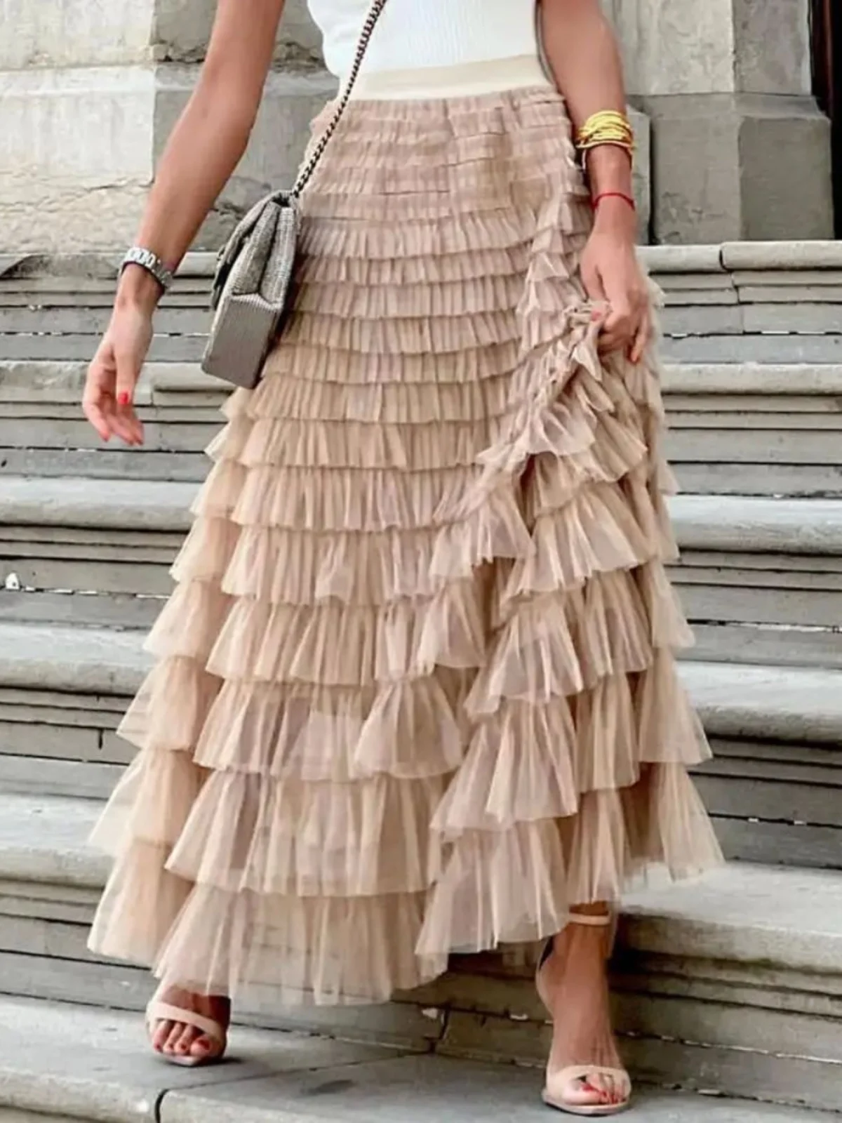 

Юбка с высокой талией Me, женская юбка-миди, уличная мода, однотонная юбка трапециевидной формы, летняя коллекция, полиэфирная ткань