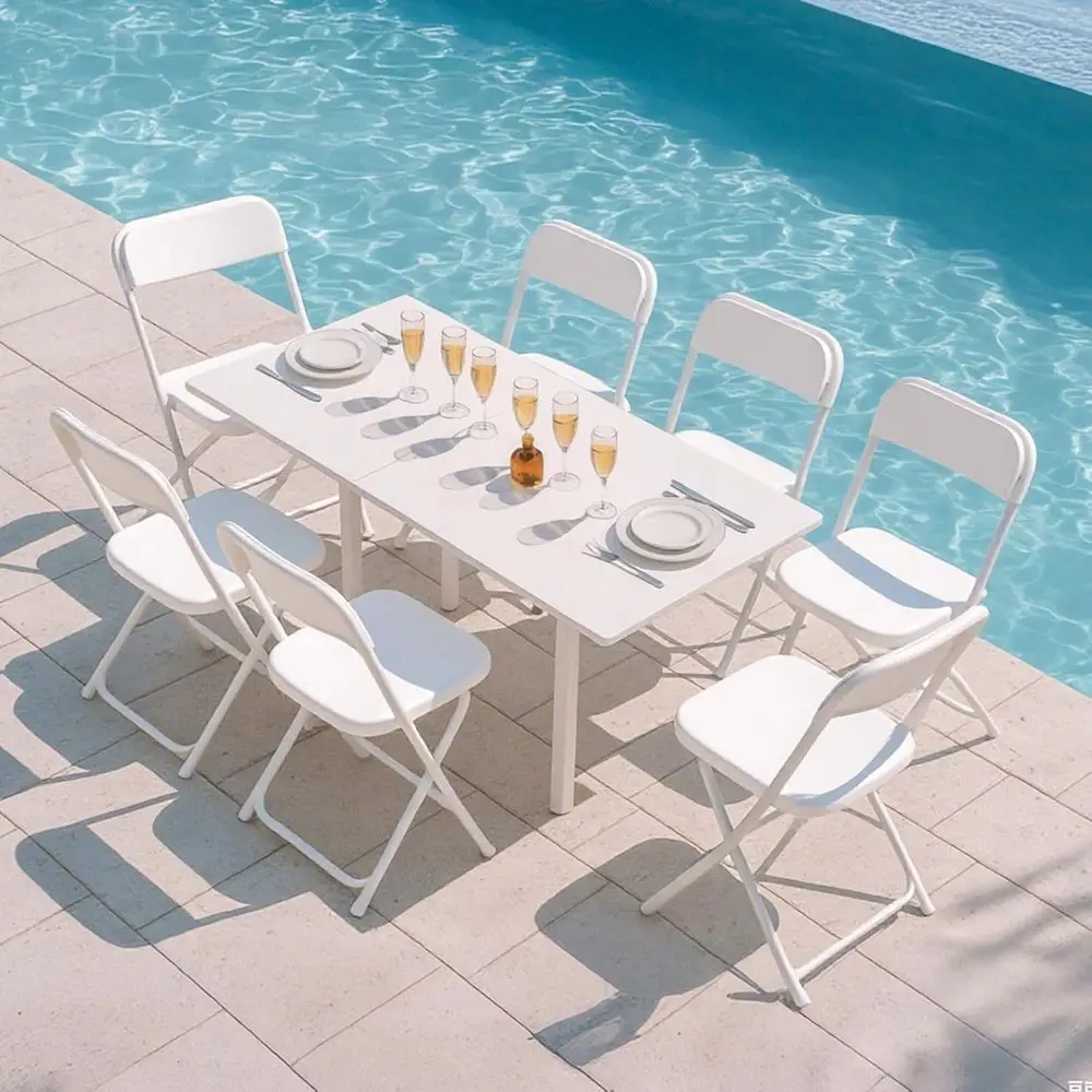 6 Pack White Plastic Folding Chairs Indoor Outdoor Portable Stackable Commercial Seat Heavy Duty for Events Office Wedding Party