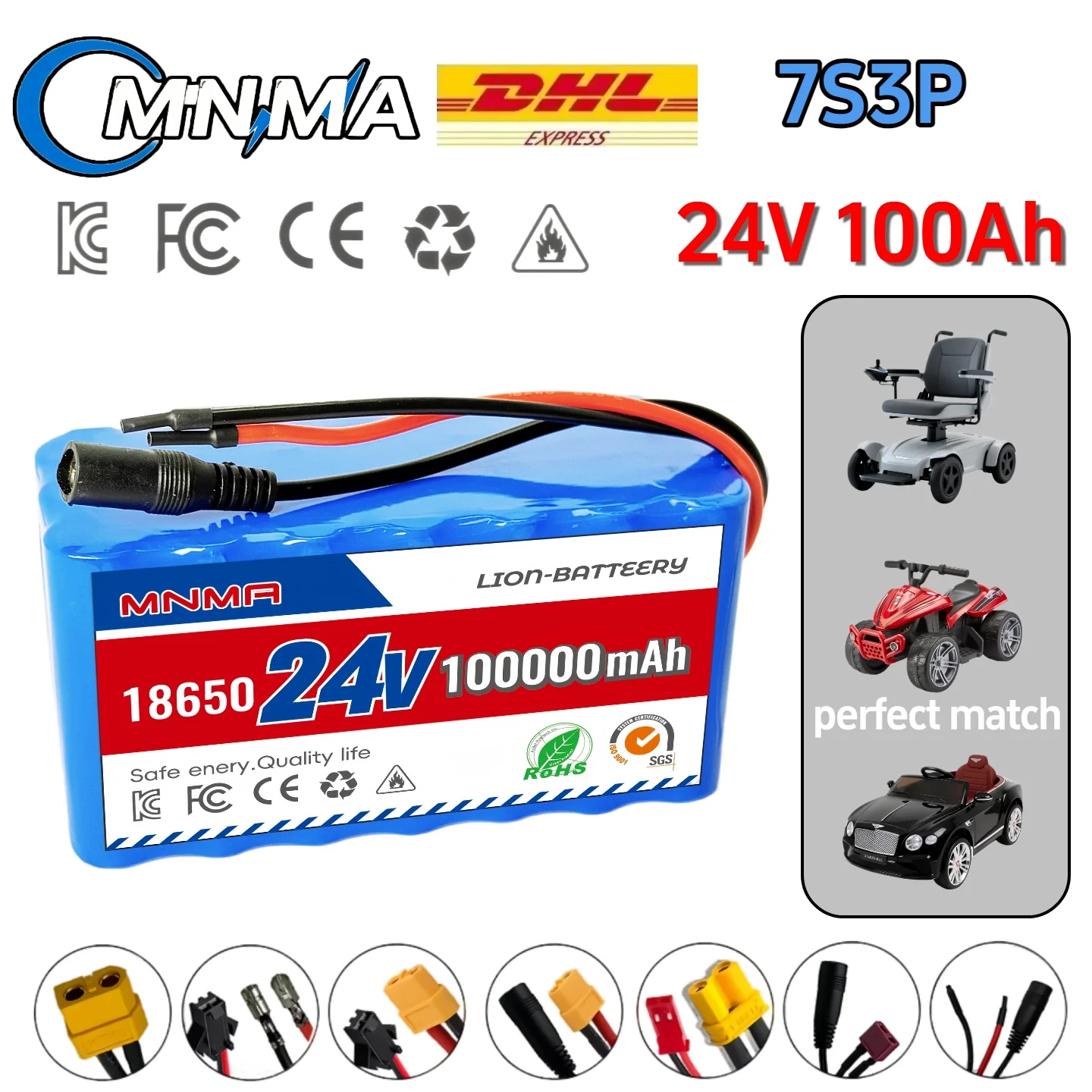 

High capacity battery 100Ah 24V 18650 Lithium ion rechargeable battery for wheelchairs beach bikes children's toy cars, 7S3P 29V