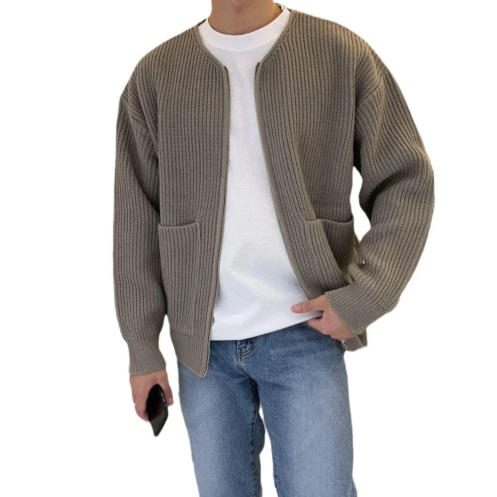 Mens Knit Jackets Autumn and Winter Asian Size Standing Collar Thickened Slim Fit Casual Long Sleeve Male Sweaters Cardigans