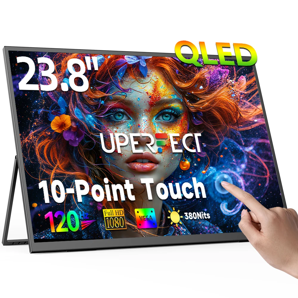 

Портативный монитор UPERFECT с сенсорным экраном QLED 23,8 дюйма, 120 Гц, 126% sRGB, игровой компьютерный монитор с расширенным дисплеем для ПК, Xbox, PS4/5, ноутбука