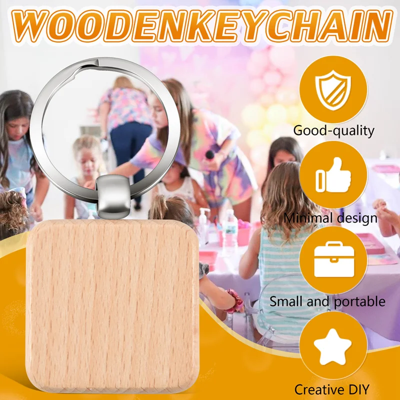 

-A94Z 100 шт. DIY пустой деревянный брелок квадратный резной брелок деревянный брелок около 40 х 40 мм