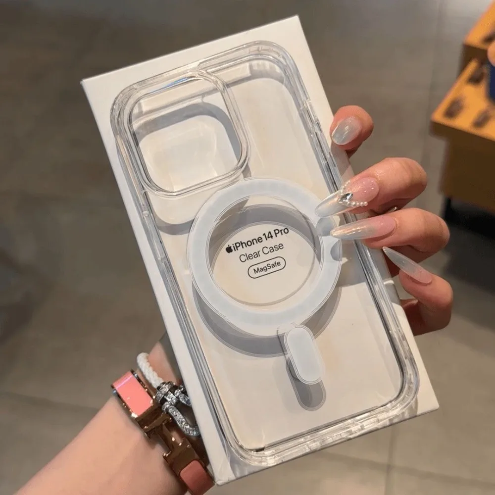 Transparente MagSafe-Hülle für iPhone 18 17 Air 16 16E 15 14 13 12 Mini 11 Pro XR X XS Max 7 8 Plus Magnetische Kabellose Ladehülle – Detail 4