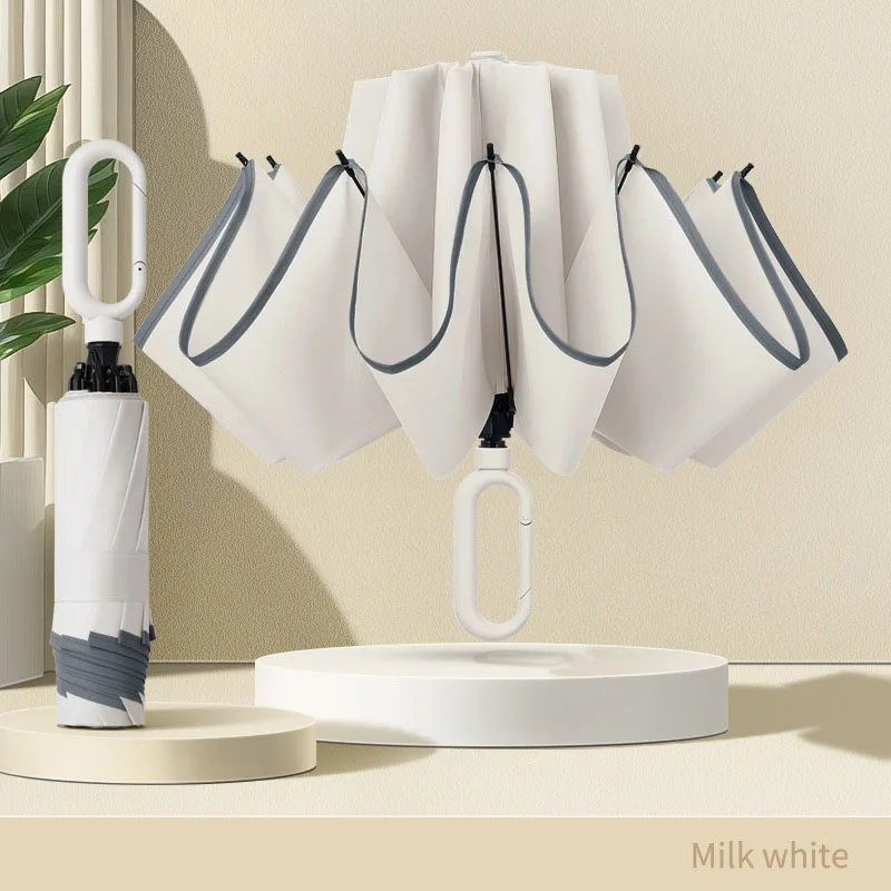 

Super sized 10 bone buckle front open portable windproof dual use folding umbrella with black adhesive sunshade