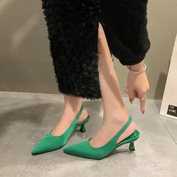 Sandały damskie Sexy Pointed Toe Solid Color Womens Shoes 2024 New Fashion Stiletto Heels Elegant Banquet Dress Zapatos De Mujer