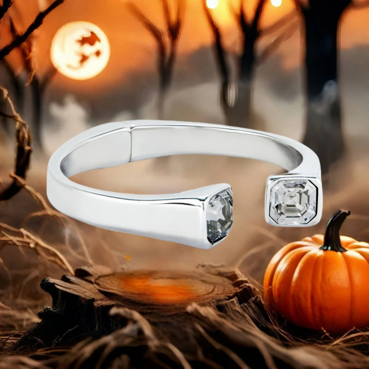 

2025 UNOde50 Original New Product Silvery Symmetric square White Crystal open bracelet Women's festival Gift
