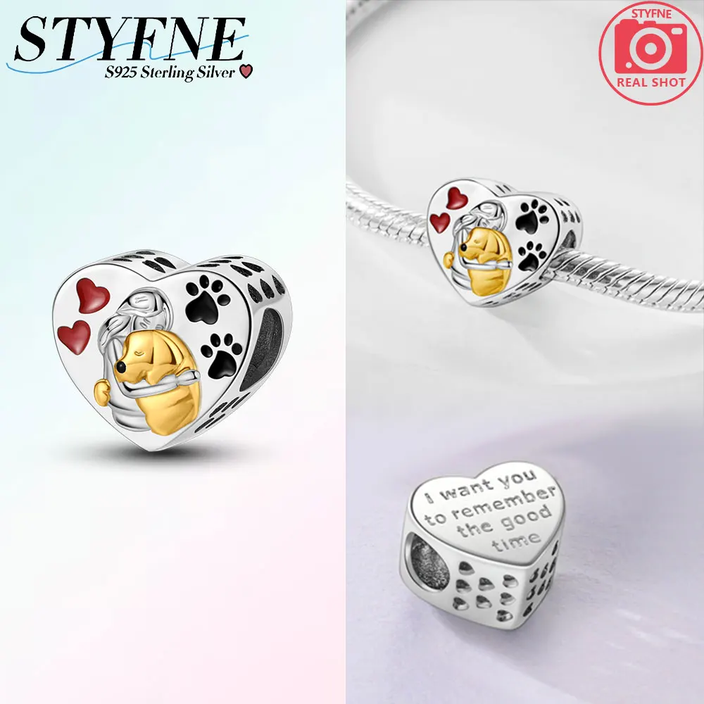 

Charms Silver 925 Beautiful Times Dog and Girl Heart Beads Fit Charms Plata 925 Original Bracelet Women Jewellery Making Gifts