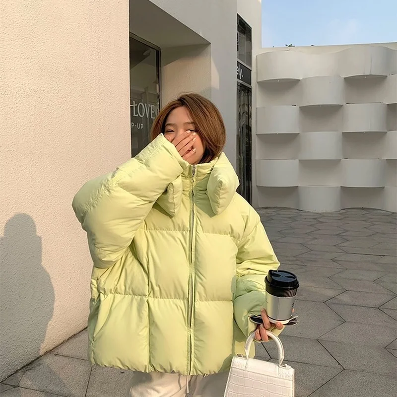 2023 Chic Korean Fashion Hooded Women Parkas Winter Warm Loose Solid Puffer Jacket Thicken Female Coats Ladies Zippers Outwear