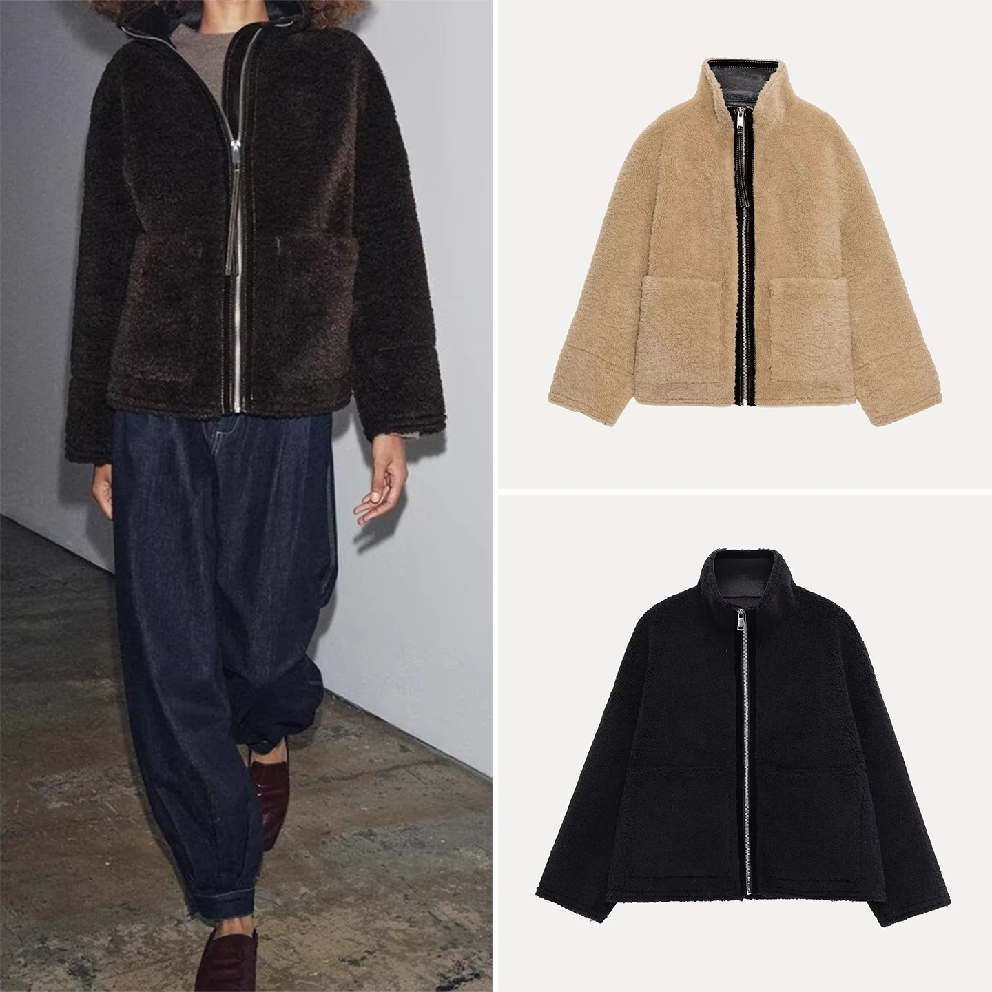 

Ele Double-Sided Long-Sve Stand-Collar Tricolor Women's Jaet Z 2025 New Faion Outerwear for Ladies