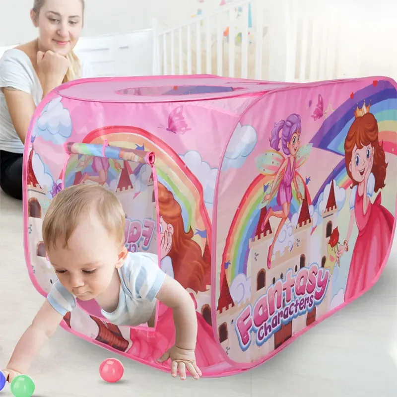 Roze prinses tent speelhuisje speelgoed voor baby kinderen kinderen meisjes binnen buiten opvouwbaar pop-up 3 opening 2-3 personen