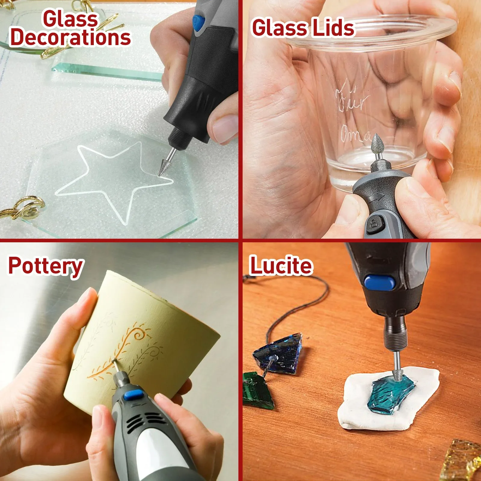 طقم لقم طحن الماس 20 قطعة 120 حصى، ساق 1/8 بوصة لنحت الحجر وطحن الزجاج للسيراميك والنقش والرملي