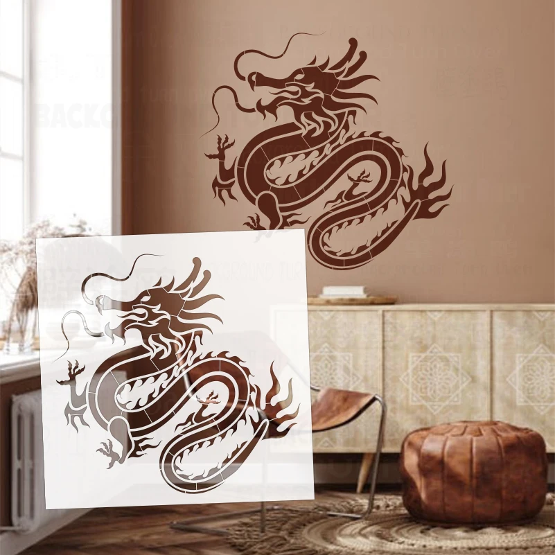 52cm - 93cm Stencil Decor Wall Decorative For Painting Plaster Decors Template Furniture Makers Paint Chinese Dragon Totem S557
