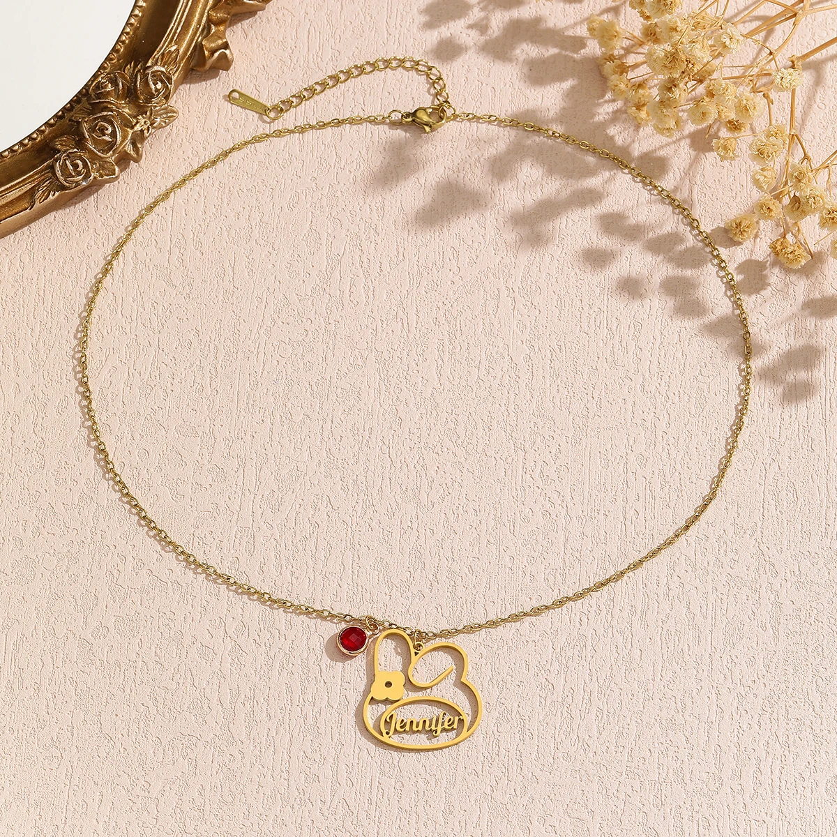 Ожерелье из нержавеющей стали с индивидуальными именами, подвеска с милым кроликом, персонализированные украшения для женщин, подарок на день Святого Валентина