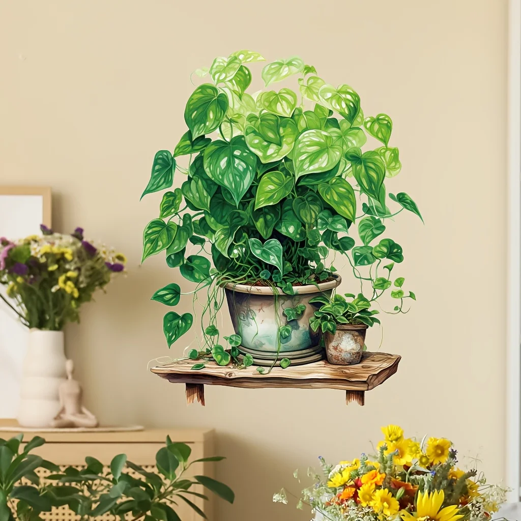 2pcs Lifelike Potted Plant Wall Decal Living Room Bedroom Study Room Decoration Wall Decal Wall Decoration Sticker