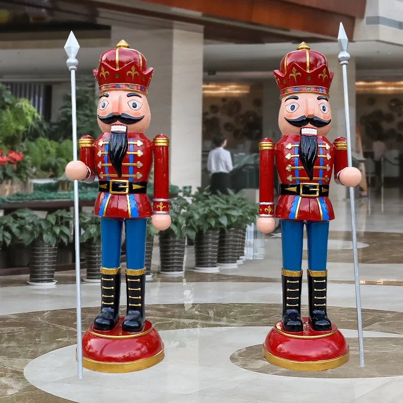 Custom Fiberglass Cartoon Character Nutcracker Sculpture For Plaza Hotel Welcome Decoration