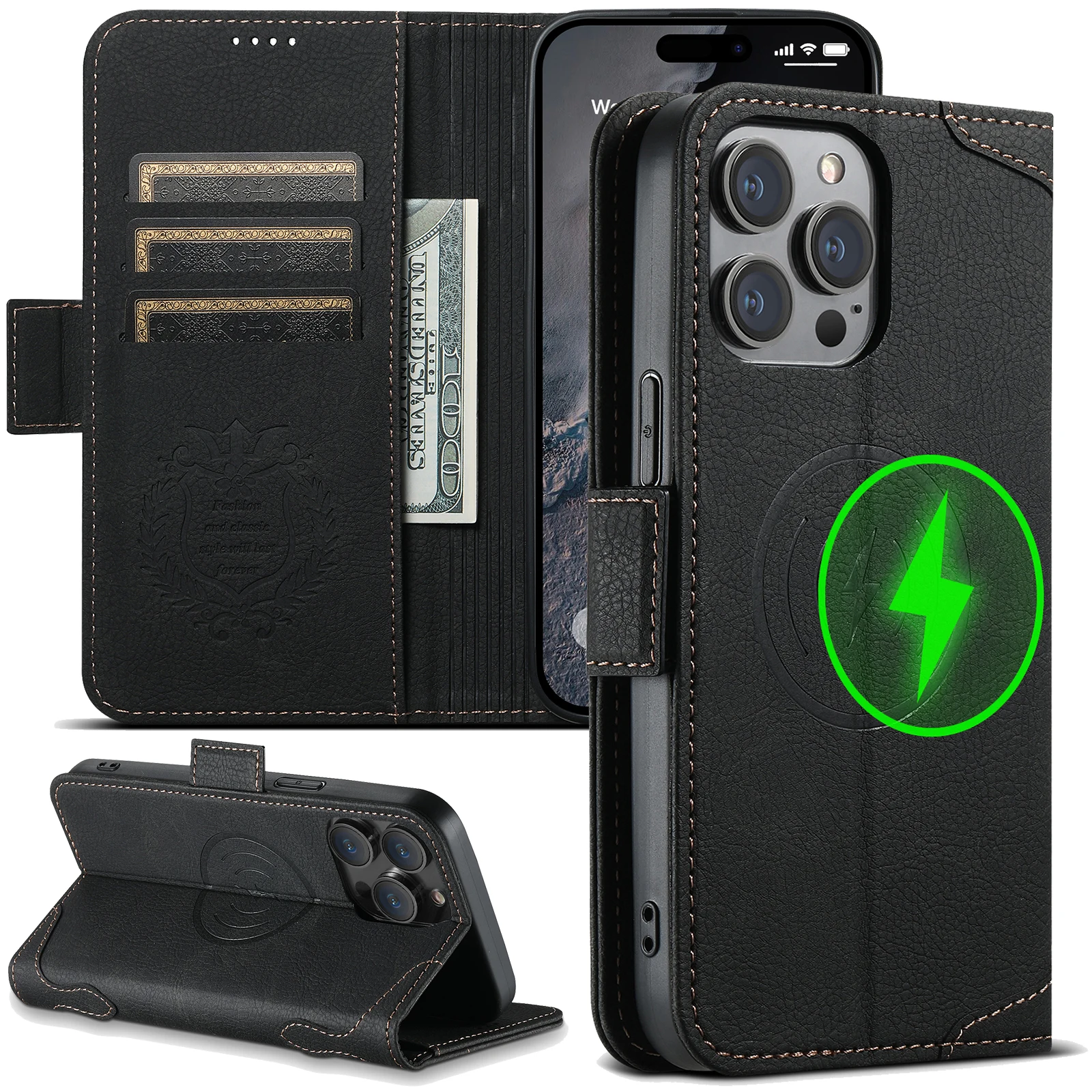 SUTENI Luxus-Brieftasche aus Leder, Magsafe-Kartenhalter, Flip-Magnet-Handyhülle für iPhone 18 17 Air 16 15 14 13 12 Pro Max Plus Cover – Detail 7