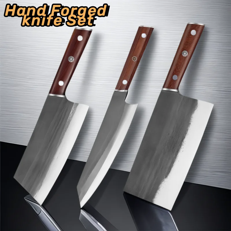 Hand-forged Sharp Meat Cutting Knives  Fish Slicing Vegetables Cutter Stainless Steel Butcher Cleaver Knife Solid Wood Handle