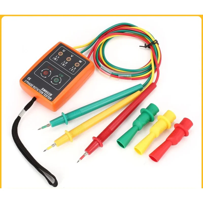 SM852B 3 Phase Rotation Tester Digital Phase Indicator Detector LED Buzzer Phase Sequence Meter Voltage Tester 60V~600V AC