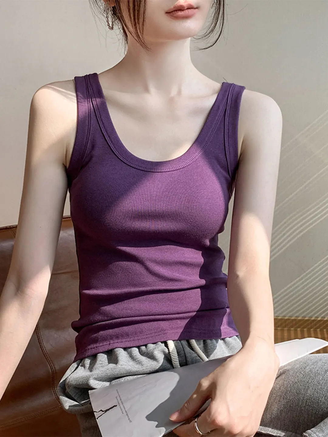 Purple American Style Small Strap Vest Women's Inner Match Sexy Back Bra Integrated Base Top Covering Side Breast