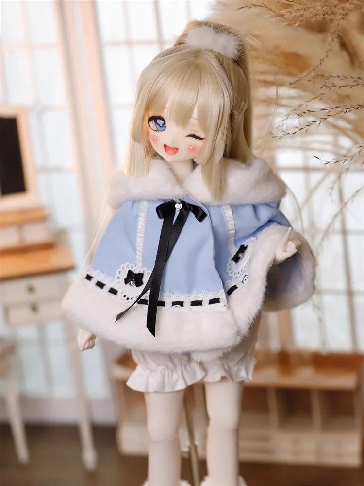 1/4 BJD Doll Clothes Pink Blue White Accessories Winter Cloak Outfit Doll Dress Up Diy Clothes For Girls Boys Gift(No Doll)