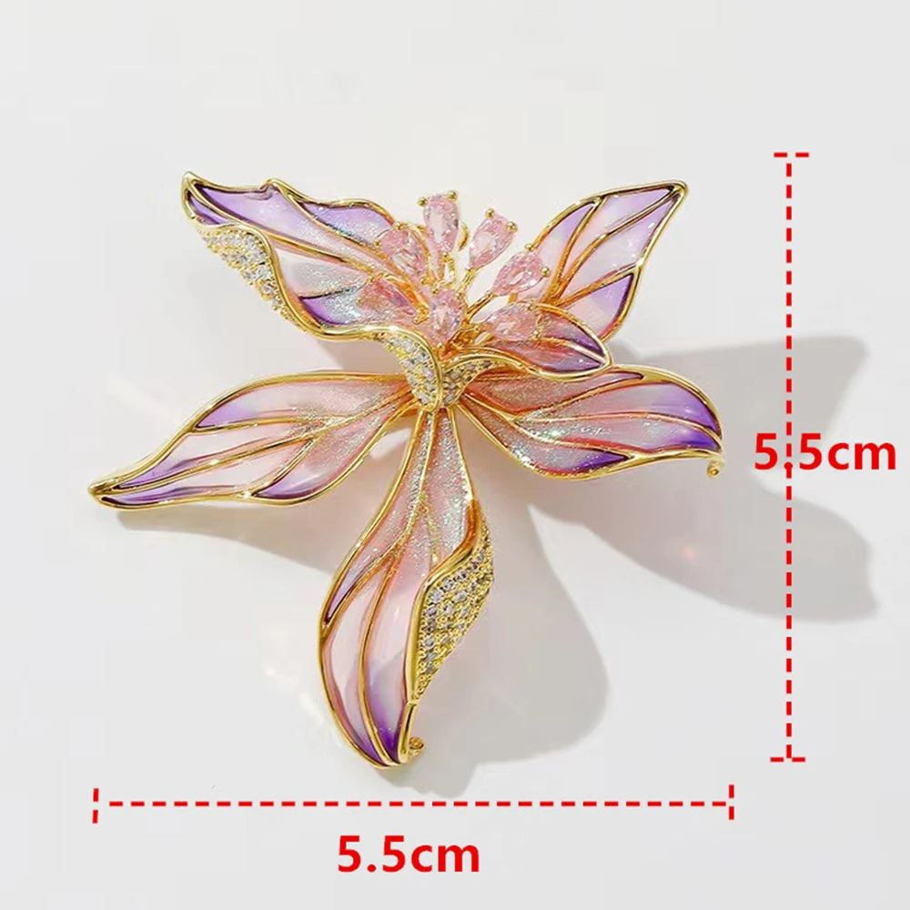 Enamel Orchid Brooch Pin Anti-Exposure Clothing Suit Backpack Lapel Accessories Flower Jewelry Women Girls Mother Gifts