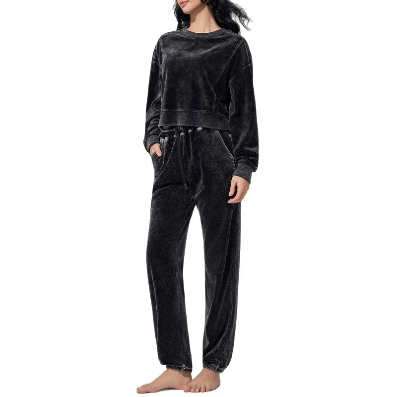 

Jenny&dave Stir Fried Gold Velvet Set For Autumn And Winter Round Neck Casual Sports Hoodie, Women's Casual Loose Ankle Pants