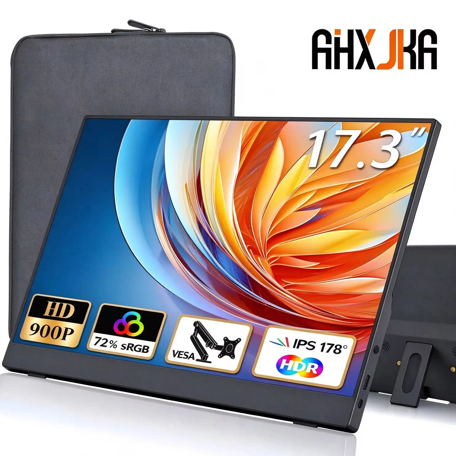 17.3 Inch 60Hz Portable Monitor 1600×900 HD IPS 72%sRGB 16:9 Gaming & Productivity External Screen For Laptop Phone PS PC Mac