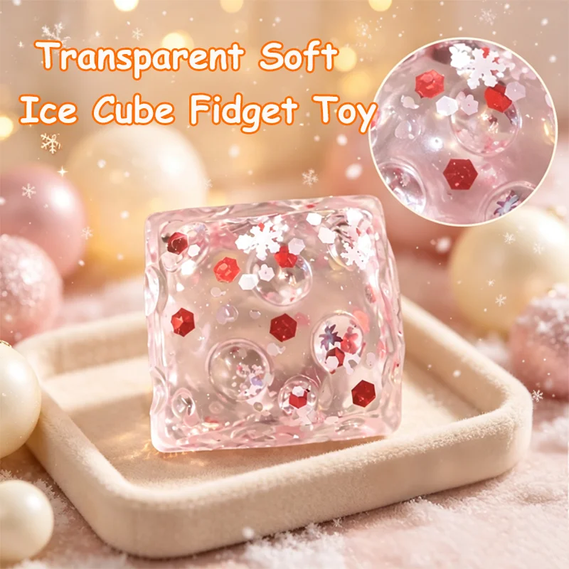 Crystal Slime Cube Squeeze Ice Cube Squishy Transparent Soft Ice Cube Fidget Square Colorful Sensory Fidget Adults Use