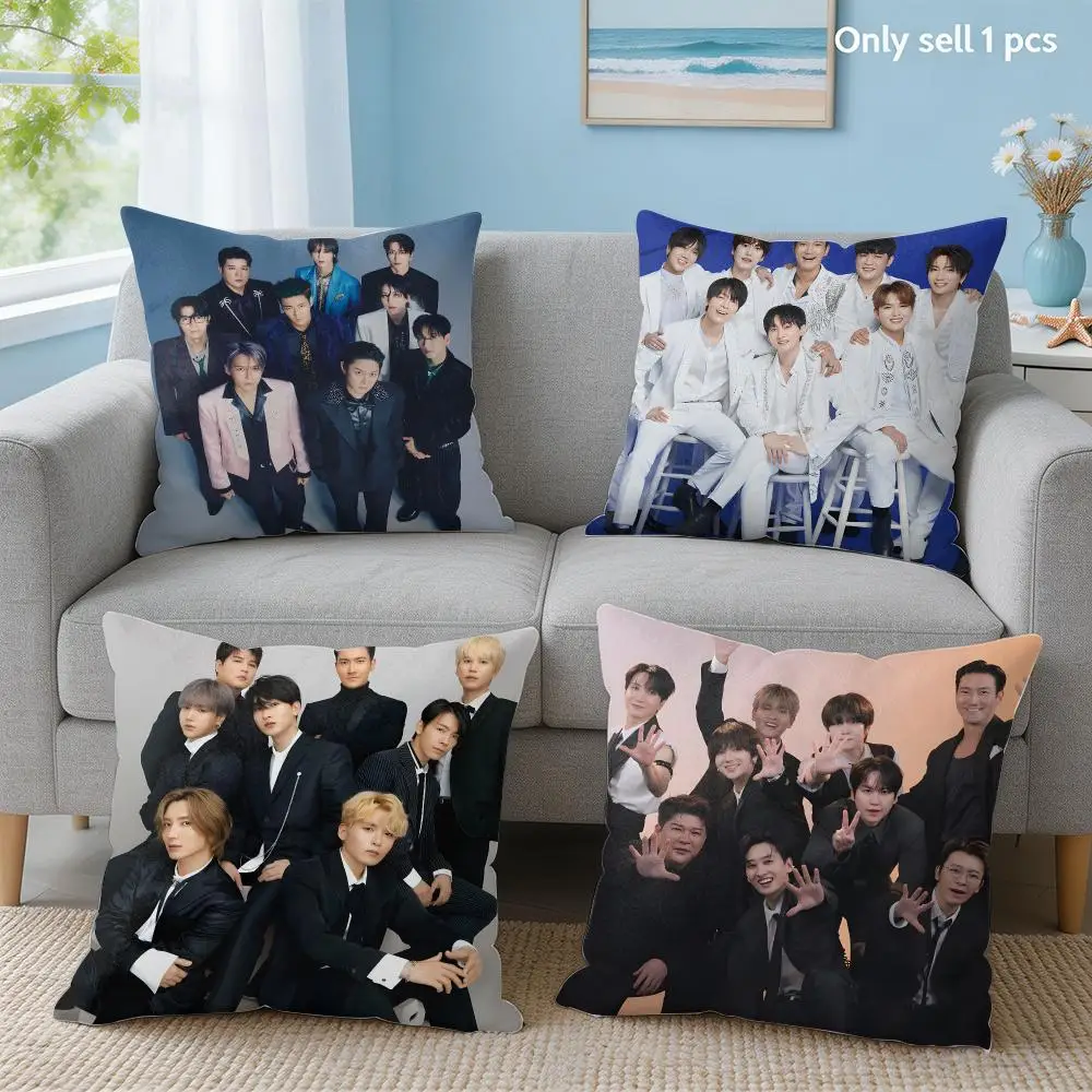 Kpop Band S-Super Junior Cushion Cover Soft Short Plush Throw Pillow Cover Hidden Zipper Cutecore Sofa Bedroom Home Decor