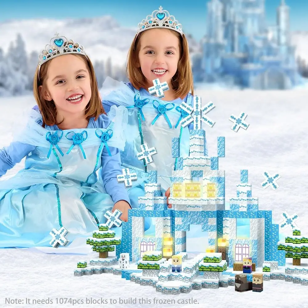 100ピースの磁気ブロック、光るタイル付き、3D雪の世界テーマ、3歳以上のお子様向けの教育STEM玩具