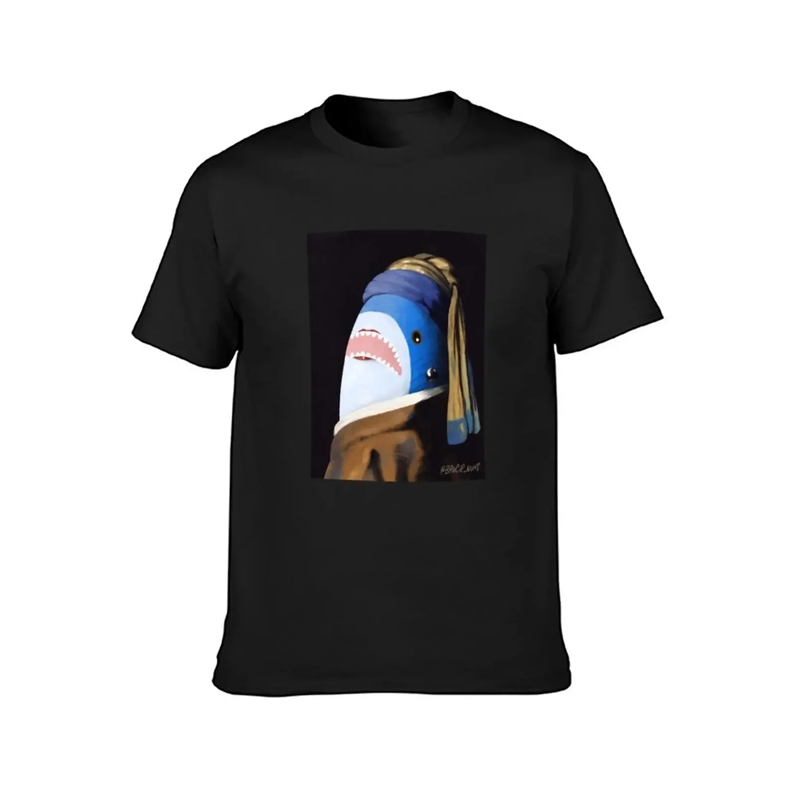 The Blahaj with a Pearl Earring T-Shirt man clothes designer shirts men t shirts high quality