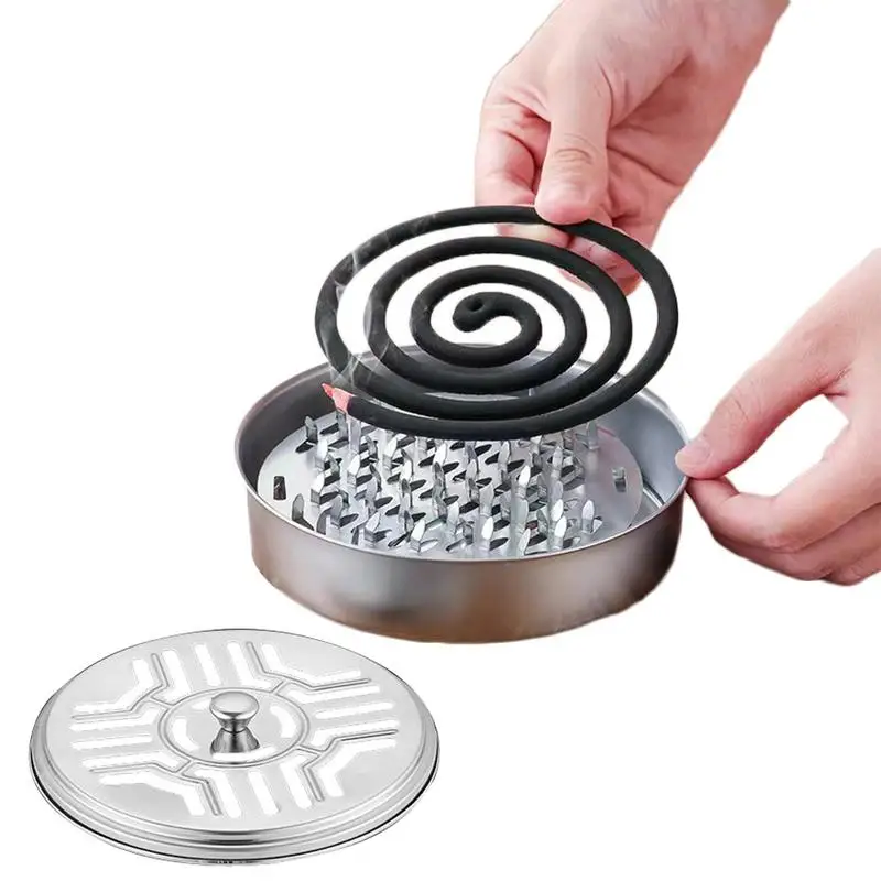 Portable Mosquito Coil Tray Coil Incense Holder Coil Holder with Hollow Lid Sawtooth Mesh Bracket Incense Burner Box for home