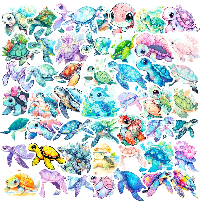 50 Uds. De pegatinas coloridas de dibujos animados de tortuga marina, pegatinas de Anime para ordenador portátil, teléfono, monopatín, motocicleta, coche, pegatina impermeable, juguete clásico