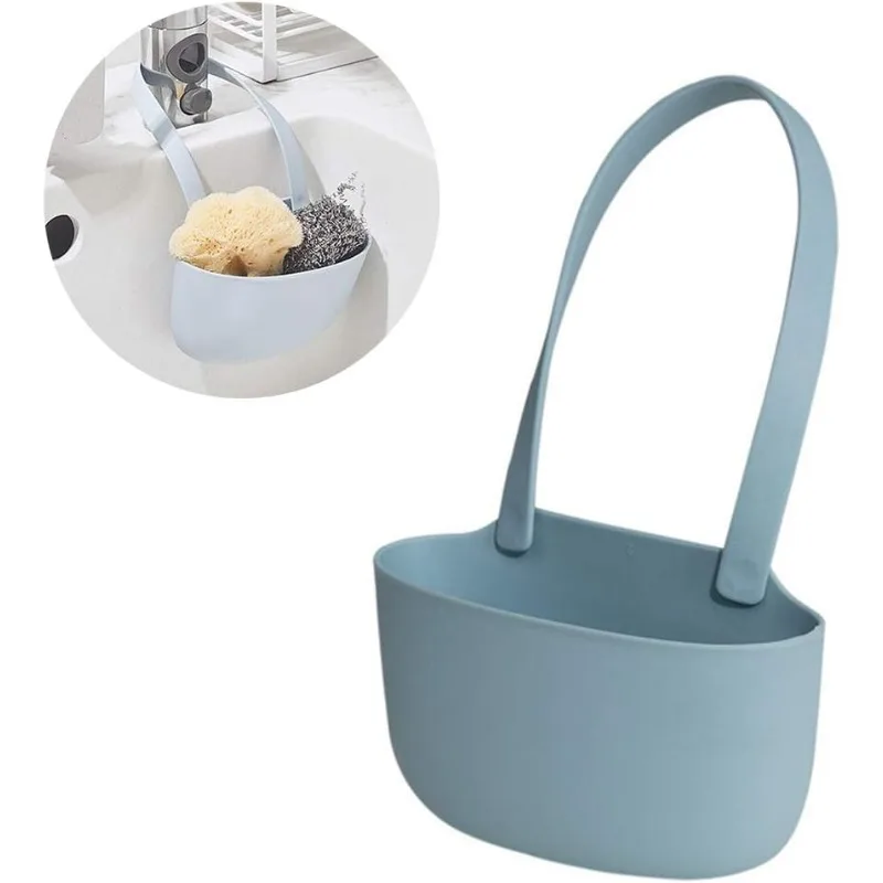 Hanging Sink Caddy Sponge Holder - 2-in-1 Dual Layer Organizer with Drainage for Kitchen Sponges, Scrubbers, and Scouring Pads, TPR Space Saving Counter Storage Accessories, Gray