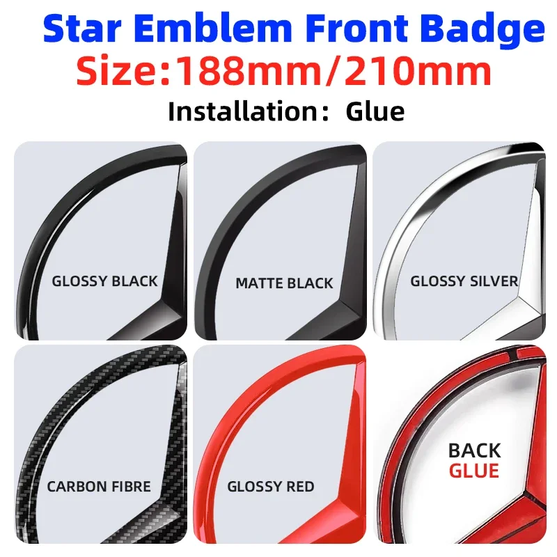 

1pcs 188mm 210mm ABS Car Front Grille Badge Decal Cover Emblem For Mercedes Benz A/B/C/E/S Class GLA CLA GLE GLK CLK CLS GLS GLC