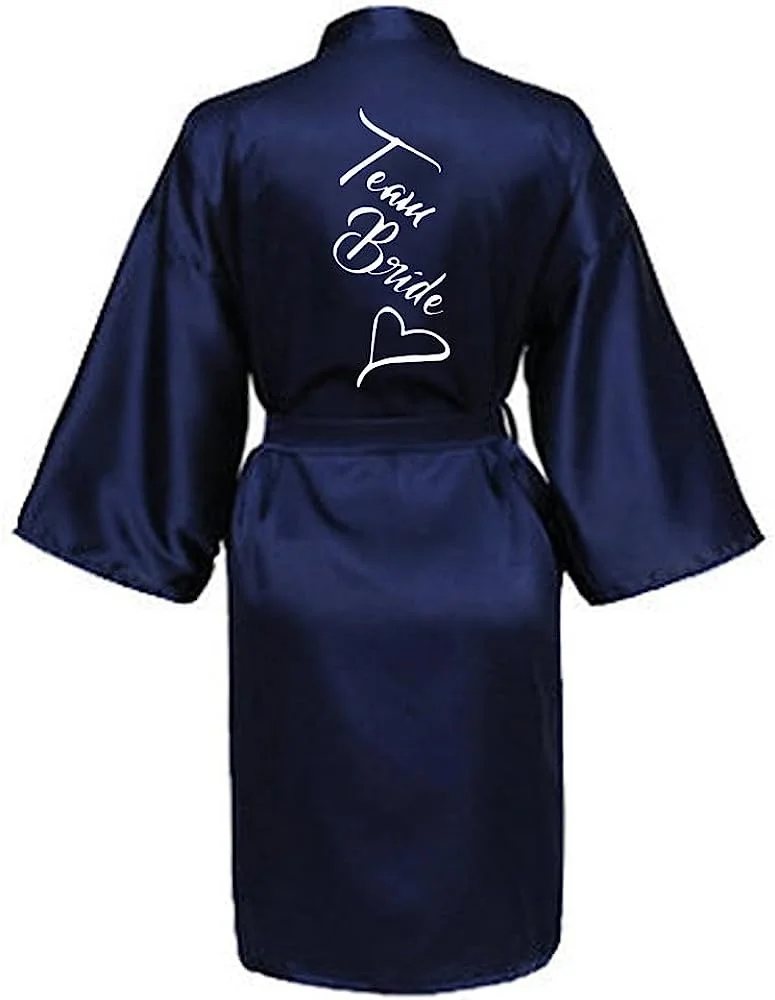 Women Silk Satin Short Night Printing Robe Kimono Robe Fashion Bath Robe Sexy Bathrobe Femme Wedding Bride Bridesmaid M024